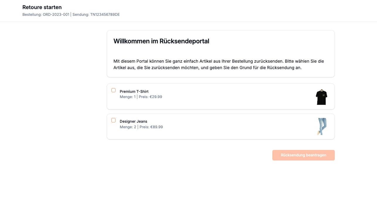 Individuell gebrandetes Rücksendeportal